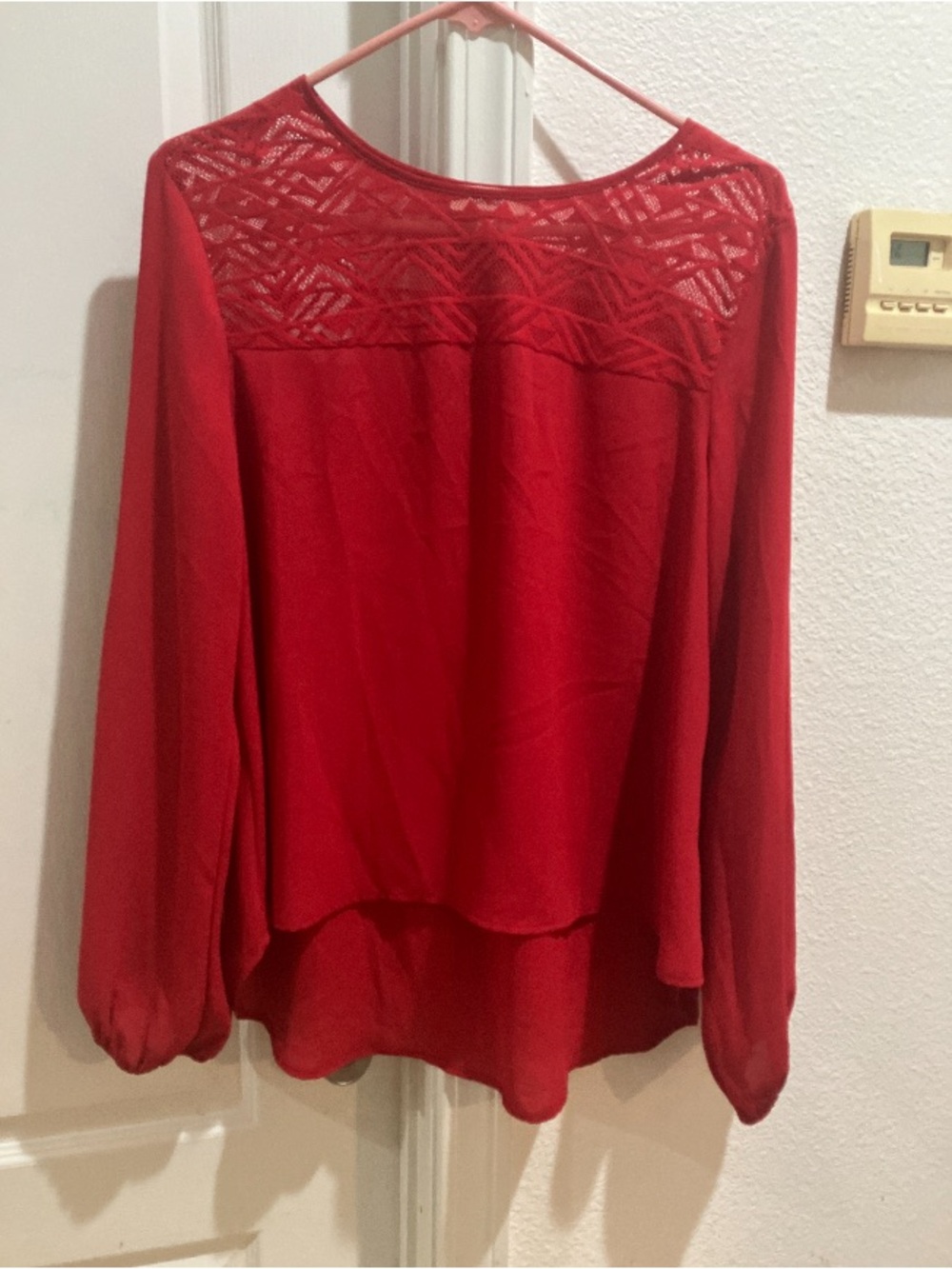 Women’s Meraki Red Long-Sleeve Lace Yoke Blouse